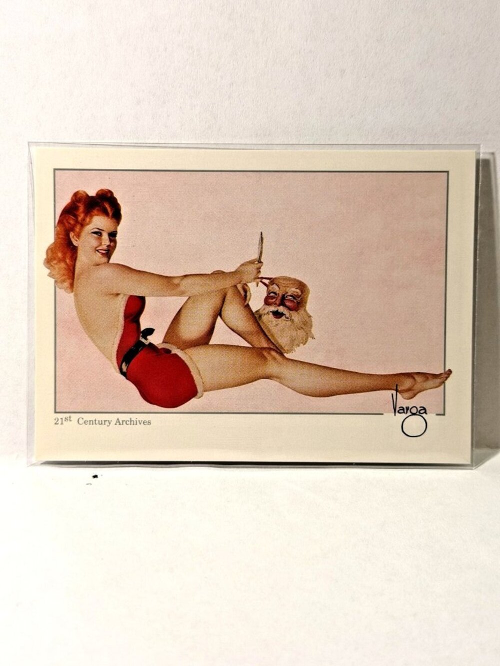 1992 Varga Girl Pinup Art Trading Card Santa Mask Gatefold 13 Dec. 1942 Ephemera